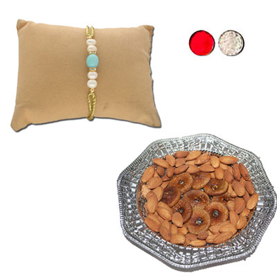 "Elegance Pearl Rakhi - JPJUN-23-025 (Single Rakhi),  Dryfruit Thali - RD900 - Click here to View more details about this Product